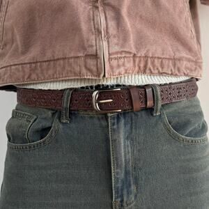 Y2K style brown and silver carved western simple design belt